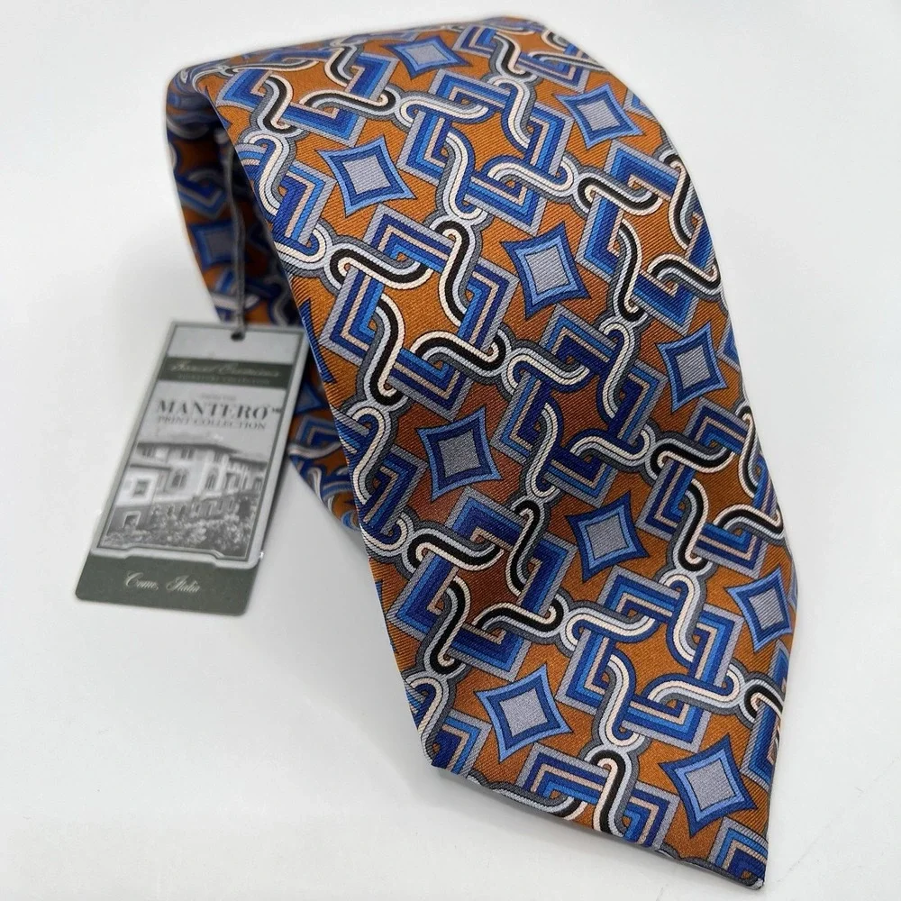 Daniel‎ Cremieux Signature Mantero Silk Tie Geometric Orange Multi Made In Italy